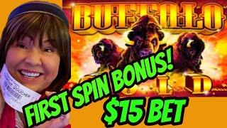$15 Bet-First Spin Bonus-Buffalo Gold