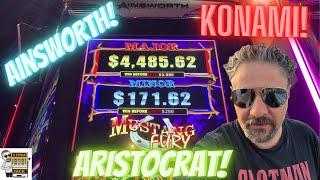 Live Slot Machine action on Mustang Fury, Konami, and Lucky Count!