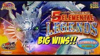 Konami - 5 Elemental Dragons Slot Bonuses BIG WINS!!
