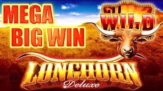 MEGA BIG WIN ~ LONGHORN DELUXE SLOT MACHINE BONUS HIGHEST VOLATILITY x2x5 Aristocrat Slots