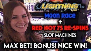 BONUS WIN! Lightning Link Moon Race! Red Hot 7s Re-Spins! Slot Machine!!! MAX BET!