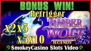 TimberWolf Legends Slot Machiine Retrigger Bonus Win - Aristocrat