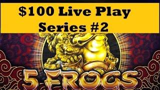 $100 Live Play Series #2•Five Frogs Slot Bet $2 Big Win Bonus Harrah's Ca.