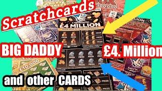 Scratchcards..MONOPOLY..Lucky Number..and BIG DADDY(£10)Card..£250,000 Blue..Gold Tripler..10X Cash.