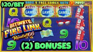 ★ Slots ★ Ultimate Fire Link Route 66 ★ Slots ★HIGH LIMIT (2) $20 Bonus Rounds Slot Machine Casino ★