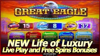 Great Eagle Life of Luxury Hot Diamonds Slot Machine - 1st Attempt, Live Play and Free Spins Bonuses