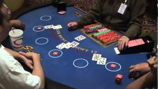 Blackjack Card Game in Las Vegas Casino Video of Dealer Dealing Cards and Players with Winning Hands