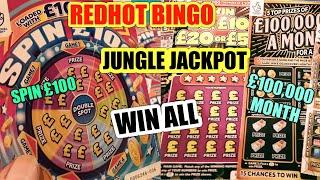 JUNGLE JACKPOT"REDHOT BINGO"£100,00 MONTH"WIN ALL"SPIN£100"