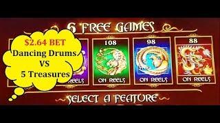 5 Treasures Slot  •BIG WIN • Bonus & Dancing Drums Slot  •BIG WIN• Bonus!! Las Vegas WYNN Casino