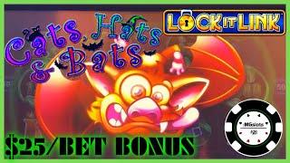 •️HIGH LIMIT Mighty Cash Lucky Tiger •️LOCK IT LINK Cats, Hats & Bats $25 BONUS ROUND Slot Machine