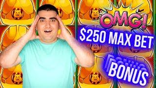 $250 Max Bet Huff N Puff Slot Machine BONUS & JACKPOT