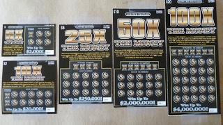 NEW - X times the Money - FIVE Lottery Scratch off Tickets