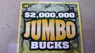 Scratching off a Jumbo Bucks - $10 Instant Lottery Scratchcard
