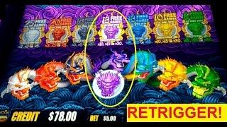 5 Dragons Gold Slot Machine Mystery Bonus *RETRIGGER* $5 Max Bet!
